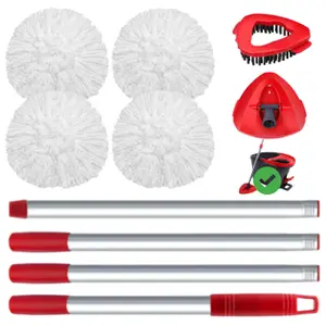 Spin Mop Replacement Set for O-Ceda EasyWring 1-Tank System, Includes 4 Mop Head Replacement, 1 Mop Handle (4-Section Pole), 1 Scrubber Head, 1 Spin Base