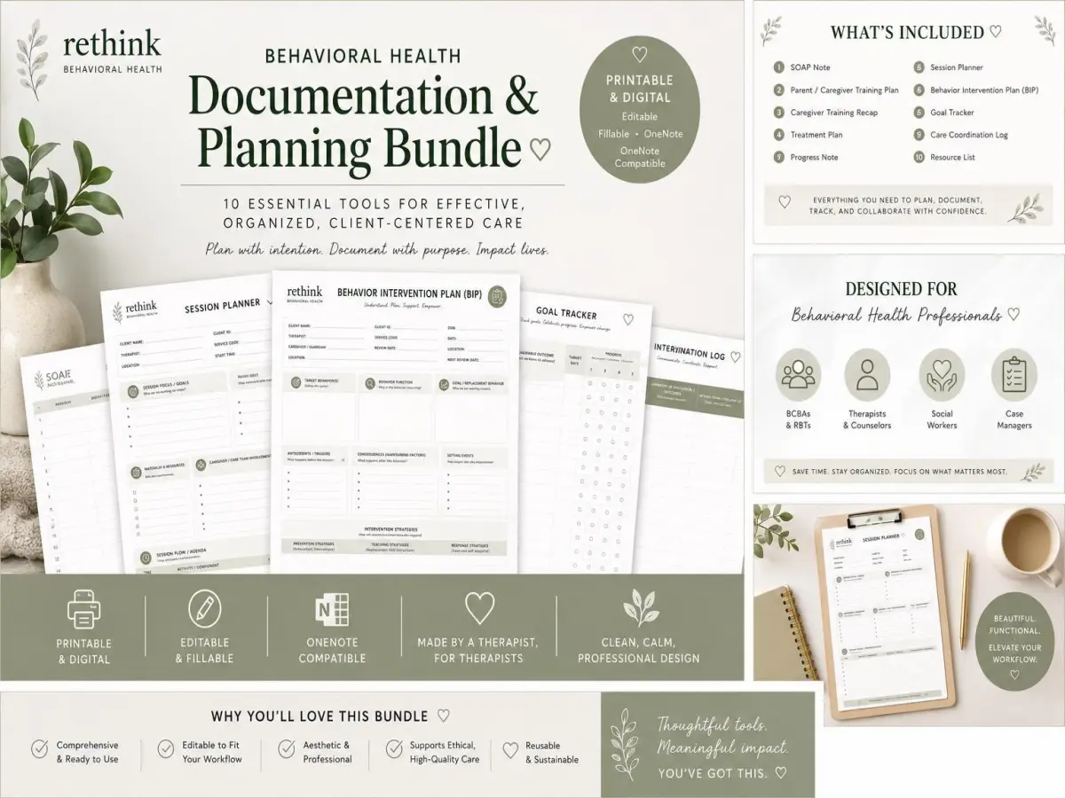 Behavioral Health Documentation Bundle | SOAP Notes, Parent Training & Progress Monitoring Templates