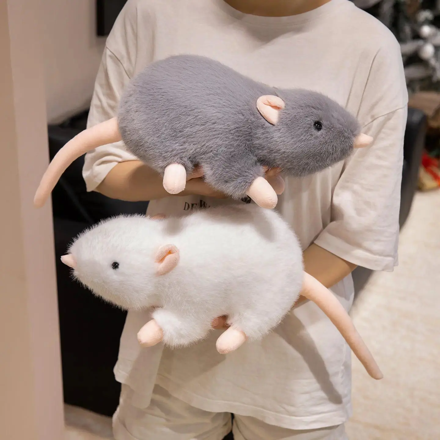 Adorable Lifelike Mouse Plush Toys Soft Fluffy Crawling Mouse Doll Cozy Throw Pillow Cute Desktop Pets Kids Birthday Gift