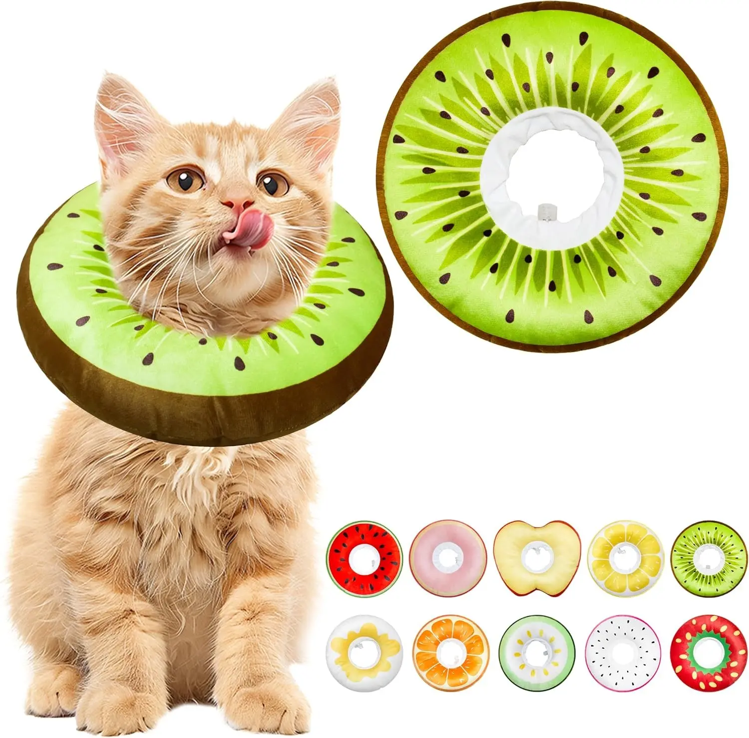 Soft Adjustable Cat Recovery Cone to Stop Licking Cute Kitten Donut Collar After Surgery Lightweight Elizabethan Collars for Small Cats