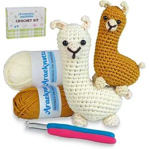 Crochet Kit for Beginners with Easy to Use Yarn, Crochet Hooks, Video Tutorial, Animal Amigurumi Craft Gift for Kids Women Adults (Llama 2 Pack)