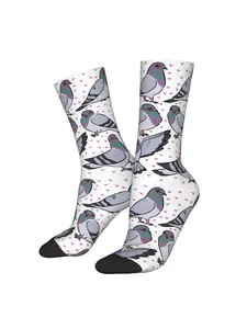 1pc Men'S Novelty Pigeons Crew Socks |, Elastane, All Over Print, Knit Fabric, Soft Breathable Socks