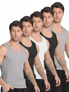 Men's Ribbed Sports Tank Tops 5-Piece Set Slim-Fit Multi-Color Activewear for Gym Workouts & Everyday Home Wear Ribbed Texture Comfortable Fit