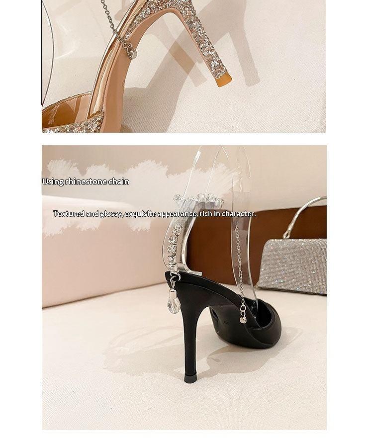 Sharp Pointed Rhinestone Chain High Heels With Fine Heels