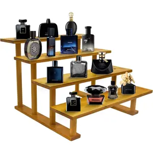 Risers Display Stands Wooden Cologne Organizer 4 Tier, Dessert Table Display Set, Makeup Organizer for Vanity, Food Display Stands for Party, Tiered Tray Perfume Stand, Counter Spice Shelf Risers