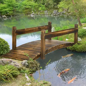 7.5' Wooden Garden Bridge with Planters Stained Finish Arc Footbridge with Safety Railings for Backyard Pond Stream Stained Wood 90.5" L x 35" W x 23.5" H