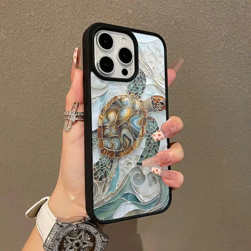 Magnetic TPU Shell Cellphone Case - Aesthetic Mosaic Sea Turtle Design, Shock-Resistant Protection, Lightweight, Cute Chic Accessory, Resistance Feature, Fits iPhone 17 & Popular iOS Handheld Devices