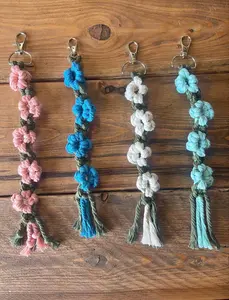 Large Boho Macramé Flower Keychain - 4 color options