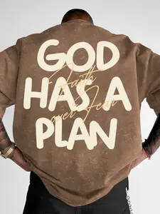 Men's "God Has A Plan" & "Faith Over Fear" Casual Letters Print Washed T-Shirt, Streetwear Casual Short Sleeve Tee, Loose Fit #FaithBasedTee #GodHasAPlan #WashedStreetwear #ChristianFashion #TikTokMadeMeBuyIt