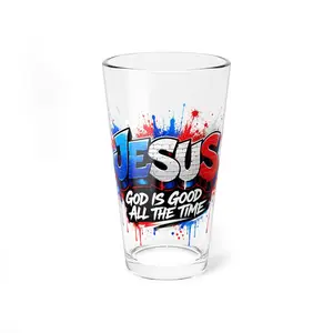 Jesus Graffiti Mixing Glass – "God Is Good All The Time" 16oz