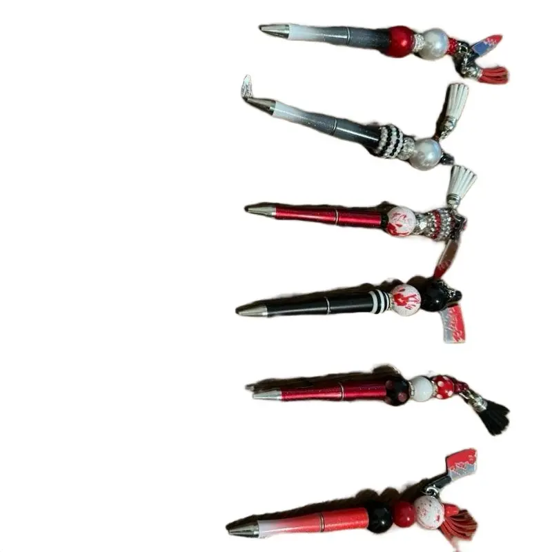 Horror Pens with Unique Beaded Caps and Tassels for Creepy Writing Experience