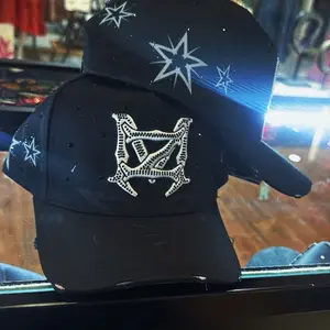 Mz Hat - Black Baseball Cap with White Star and Harp Design, Adjustable Fit, Ideal for Casual Wear