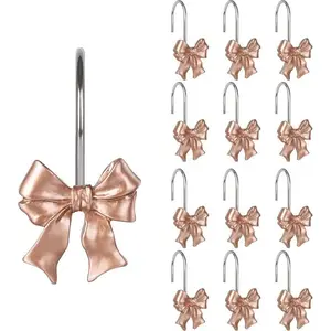 Cute Bow Knot Shower Curtain Hooks,  Decorative Shower Curtain Rings for Bathroom,  Shower Curtain Hangers Bathroom Accessories, Set of 12, Rose