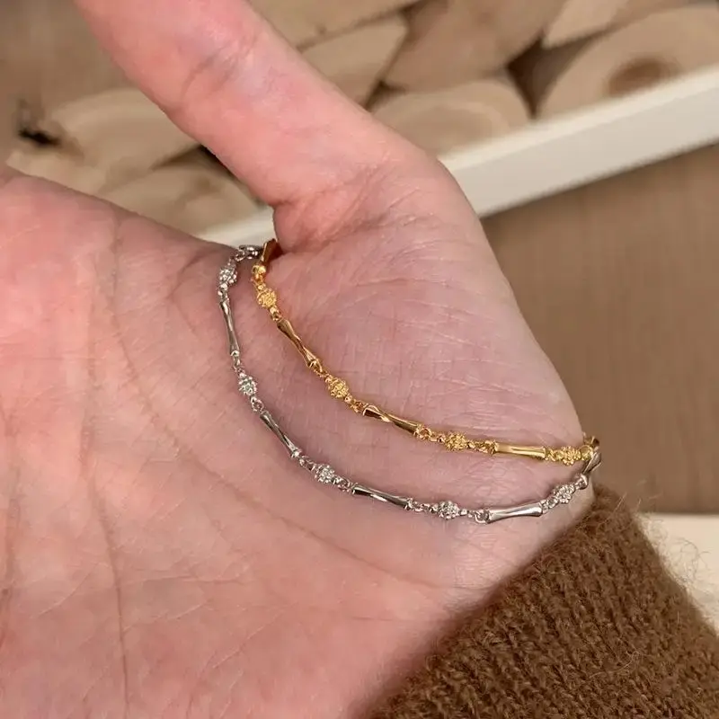 Women's 925 Silver Simple Glossy Bamboo Bracelets - Light Luxury Charm Chain Bangles, Party-Wedding Fashion Costume Jewelry Accessories