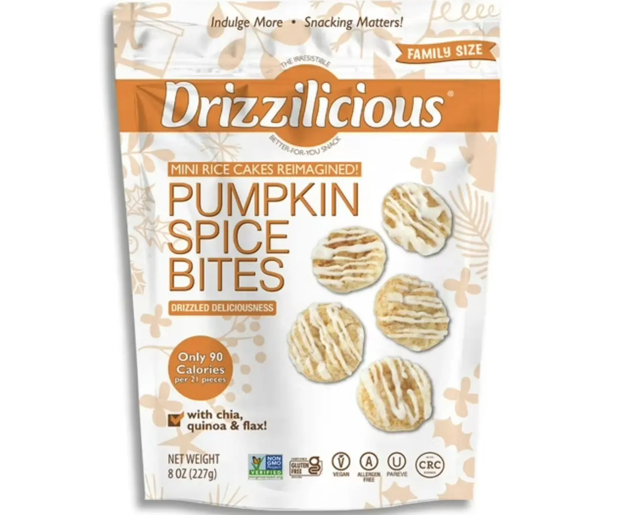 Drizzilicious Pumpkin Spice Mini Rice Cakes, 8 oz Snack Cake for On-the-Go Enjoyment