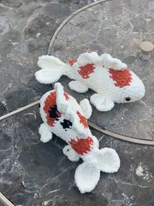 Yarny Bear - Chunky Crochet Koi Fish Pair - Handmade Amigurumi Plushies (Orange & White) - Tranquil Pond-Themed Decor
