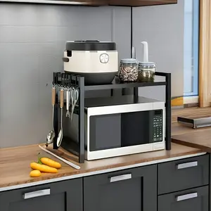 Multifunctional space-saving adjustable countertop microwave rack, kitchen corner storage rack, efficient household kitchen storage shelf, easy-to-install and highly practical storage rack