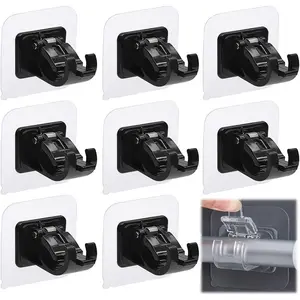 8pcs Curtain Rod Bracket No Drilling, Self Adhesive Curtain Rod Brackets, Nail Free Adjustable Drapery Towel Holder Fixing Hook for Home Bathroom Kitchen and Hotel Use (Transparent)