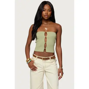 Bead Cut Out Strapless Knit Top