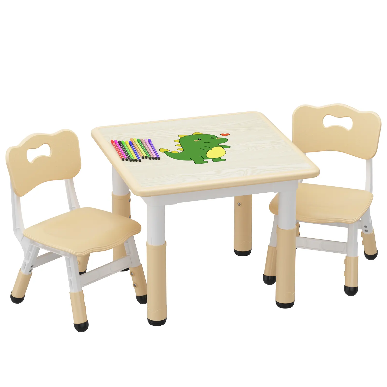Height-Adjustable Kids Table with 2 Chairs – Easy-Clean & Non-Slip – Graffiti Tabletop, Durable Multi-Purpose Set – Ideal for Bedrooms, Classrooms & Playrooms – For Children Ages 2-10