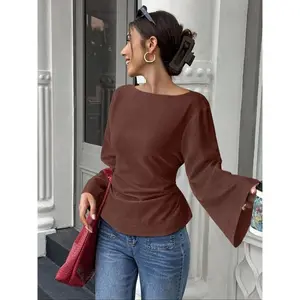 Boat Neck Flounce Sleeve Knit Top, Soft Skin-Friendly Fabric, Slimming & Versatile Design, Perfect for Daily Wear