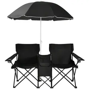 Folding Picnic Double Chair W/Umbrella Table Cooler Beach Camping Turquoise\Black\Red\Gray