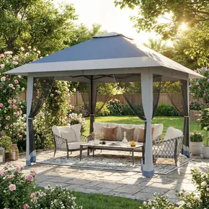 Garvee Heavy-Duty Pop-Up Gazebo 13x13FT and 4m x 4m with Double Roof, Mosquito Netting, Waterproof UV-Resistant Canopy, Adjustable Height, Metal Frame, Mesh Sides, Portable Outdoor Tent for Patio, Garden, Camping, Events in Multiple Colors
