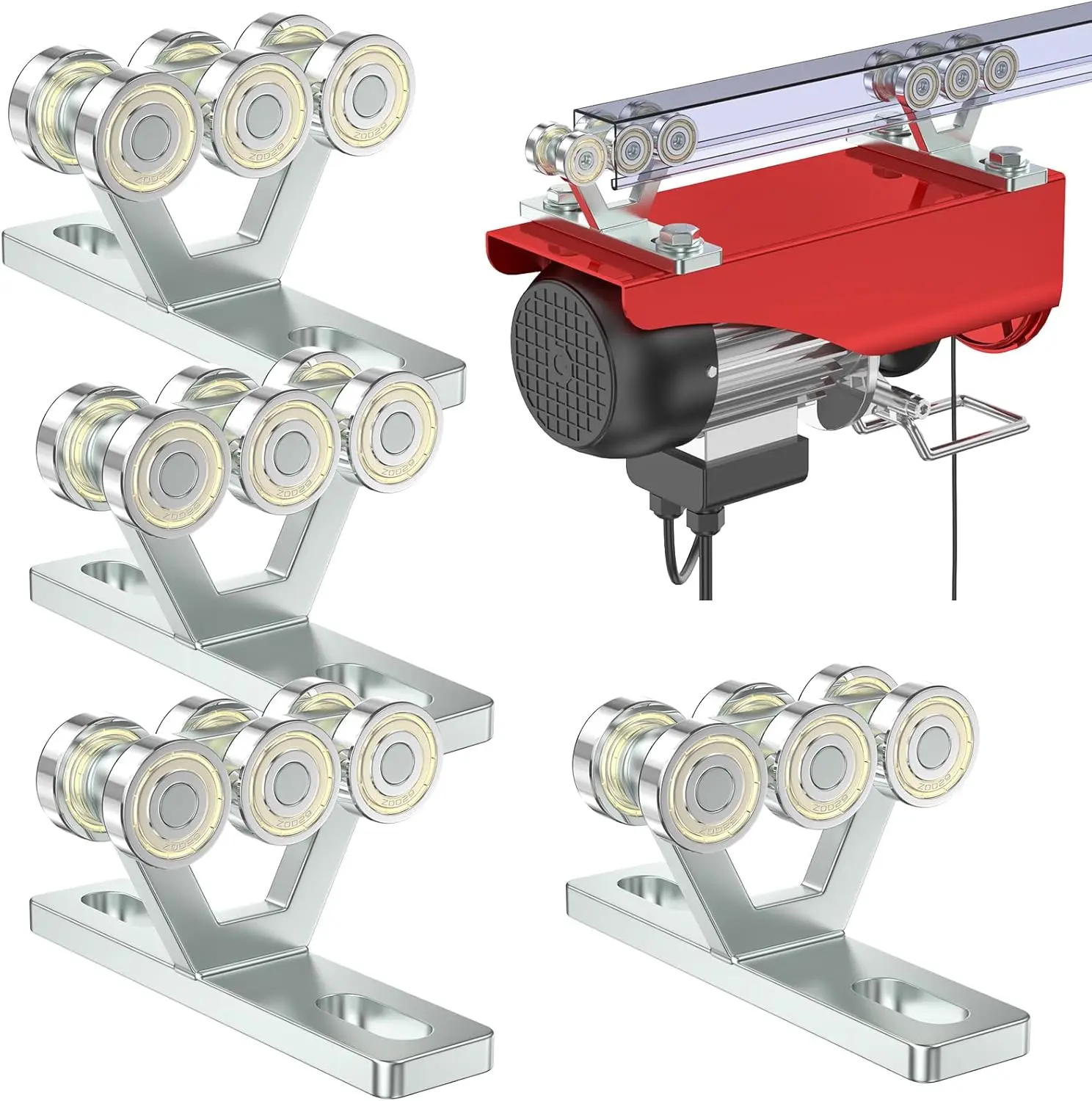 6 Wheel Trolley Assembly Electric Hoist Easy Installation Roller Trolley Silent for use with Unistrut 1-5/8" Wide and All 1-5/8" or Taller Strut  4 count