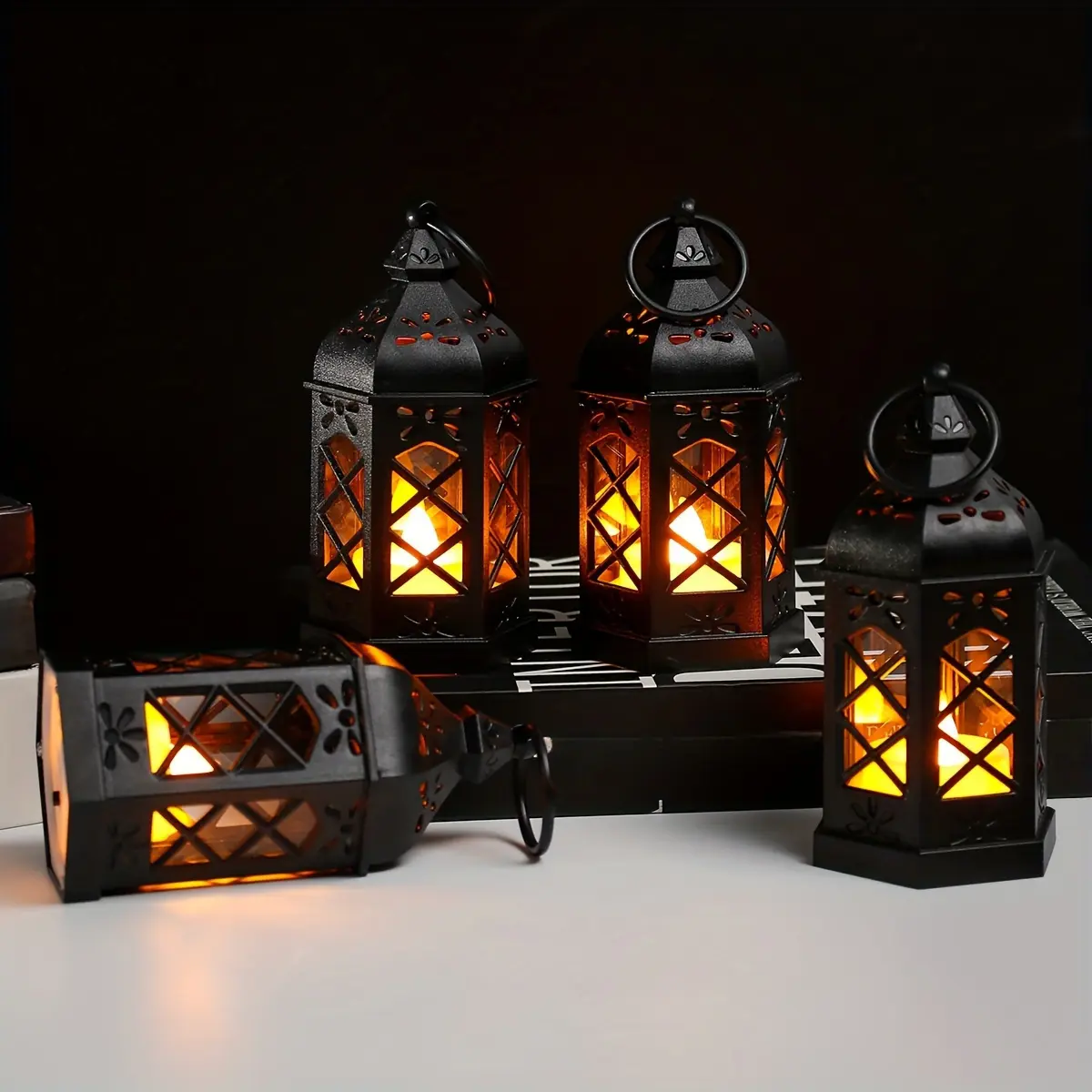 Micrency 12-Pack Black Hexagonal Vintage European LED Electronic Candle Pendant Lanterns - Warm Glow Homegoods, Decoration Items, Indoor-Outdoor Festive Wind Lights summerwins,summerwins