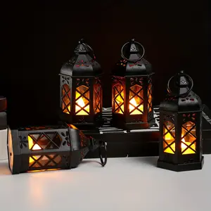 Micrency 12-Pack Black Hexagonal Vintage European LED Electronic Candle Pendant Lanterns - Warm Glow Homegoods, Decoration Items, Indoor-Outdoor Festive Wind Light Ornaments