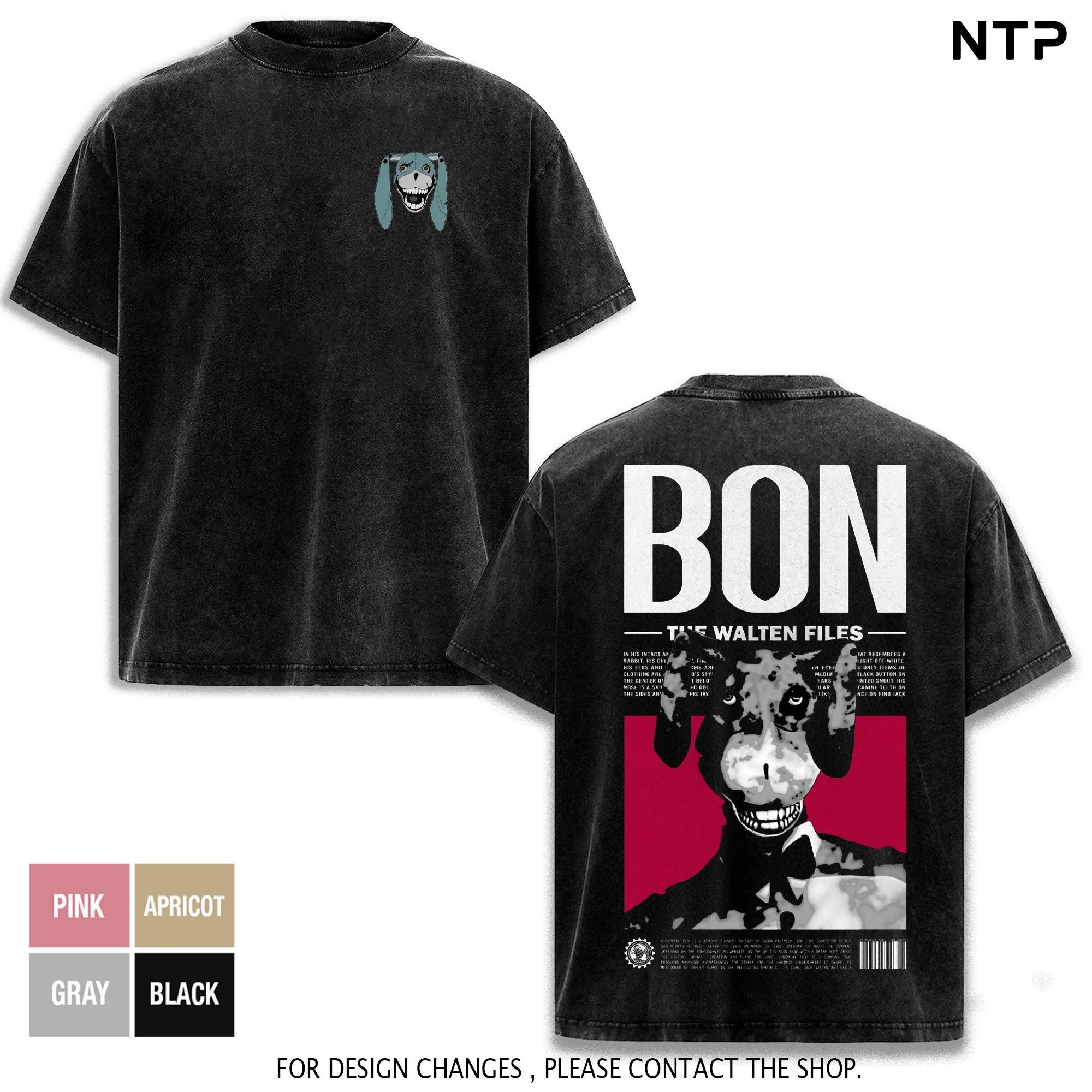 Bon The Walten Files Vintage Washed Oversized T-Shirt - Horror Animatronic Rabbit Graphic Tee, Creepy Bon Design Heavyweight Cotton Streetwear, Unisex Retro Dark Horror Shirt