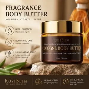 Roseblem Scented Body Butter for Men – Luxurious Date Night Cologne For Men Long-Lasting Masculine Scent & Shea Butter Hydration – Fresh Woody Fragrance with Bergamot, Amberwood & Musk – Daily Smoothing Moisturizing Cream – 4.06oz