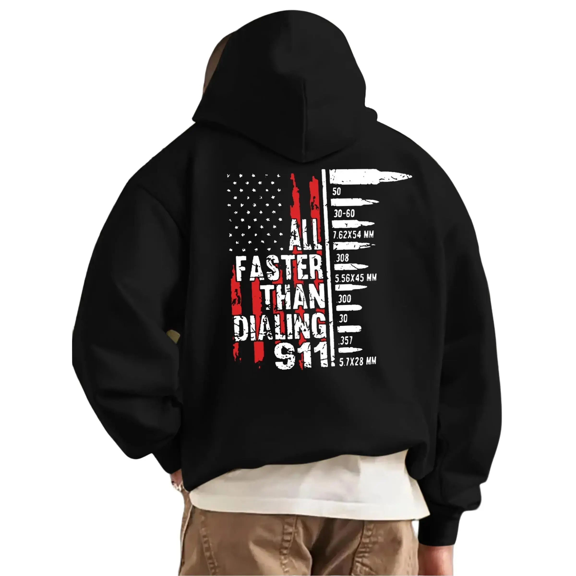 Men's Retro American Patriotic Longsleeve Casual Hoodie - Vintage Grunge Flag Ammo Bullet Graphic Back Print, Soft Distressed Novelty Classic Menswear Sweatshirt, 4th Of July Pullover Top, Machine Washable Dry Clean Compatible