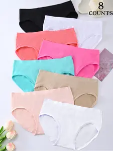 5/7/8 COUNTS Girls' Comfortable Triangle Pants, Cute Casual Style, Tight-Fitting Design, All Season Wear, Size 7-14 Years Old, Soft Panties