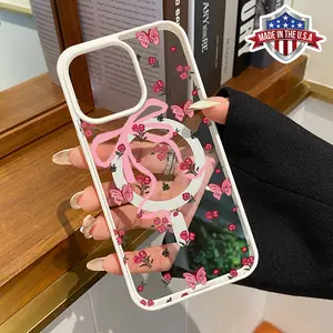 Romantic Petals Pattern Magnetic Phone Case Supports Wireless Charging for iPhone 15 16 14 Pro Max 13 12 11 XR XS Plus Shockproof Non Slip Protection Silicone Transparent Acrylic Cover Cellphone Protective