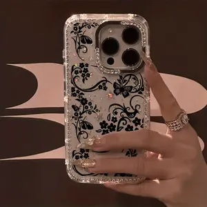 Phone Case: A luxury phone case adorned with a butterfly pattern and sparkling rhinestones, with a clear star frame and anti-drop protection. Available for iPhone 17 Pro Max, 17 Air, 16, 15, 14 Plus, 13, 12