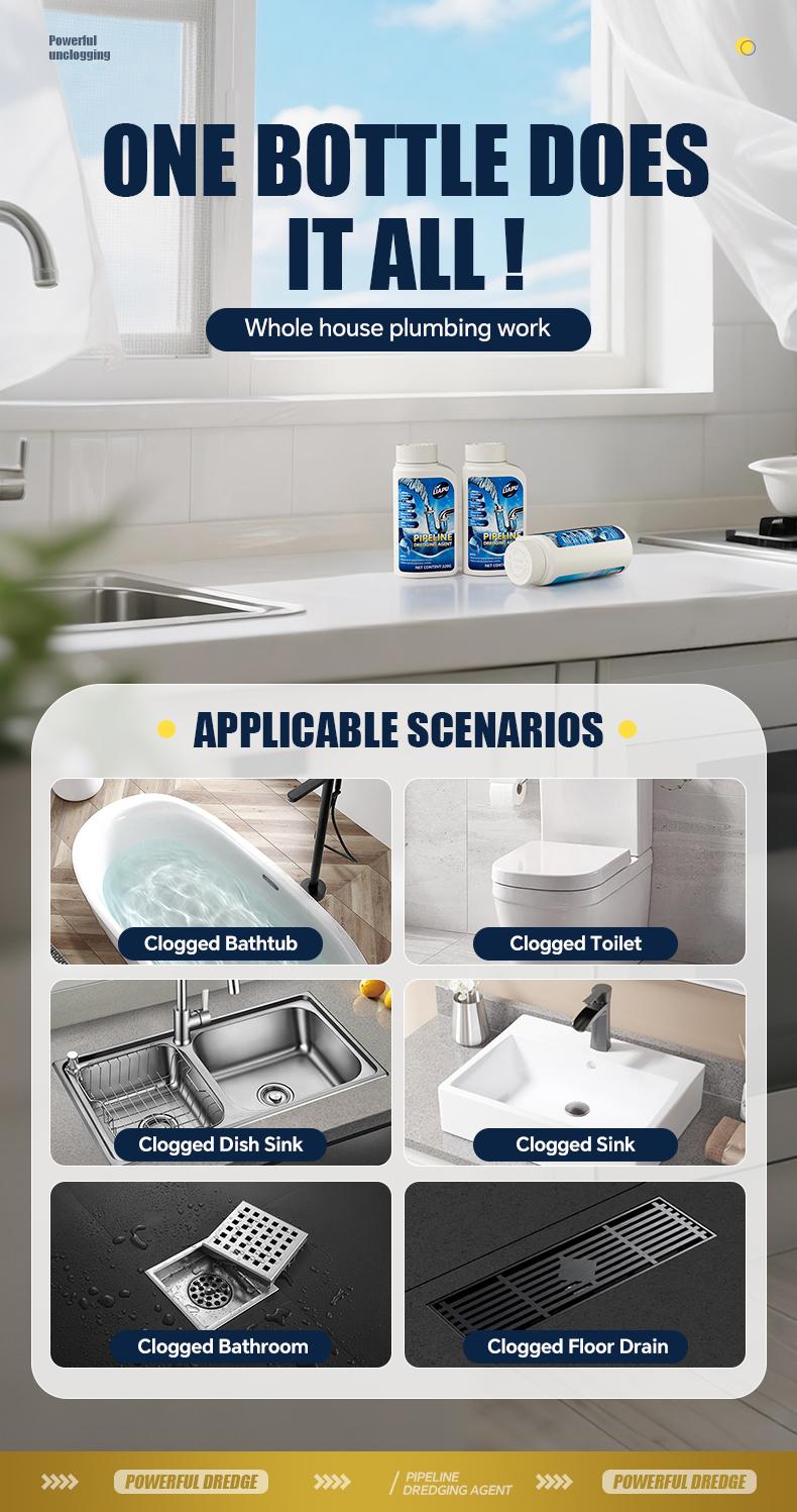 Liapu Strong Drain Cleaner for Kitchen & Bathroom Pipes Dissolves 200 Clogs Kills 99% Bacteria Removes Odors Unscented 1 Pc