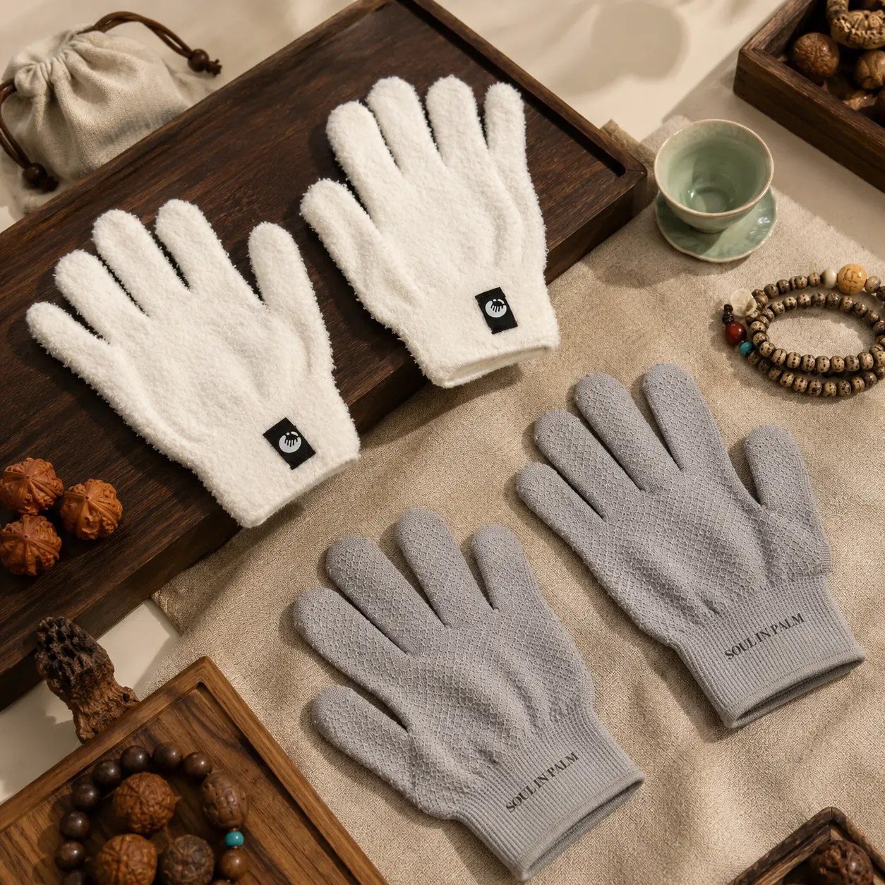 CHI 2-Style Wenwan Polishing Gloves - Ultra-Fine Short Velvet Microfiber Glove/Pineapple Texture Mitt for Bead Care, Multi-Stage Polish of Walnuts, Jade, Wood Bracelets