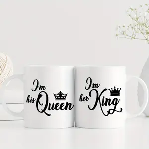 Pack of 2 11oz I am her king I am his queen 11oz reusable coffee cup is the perfect Valentine's Day gift birthday gift and New Year gift for lovers couples wives and husbands