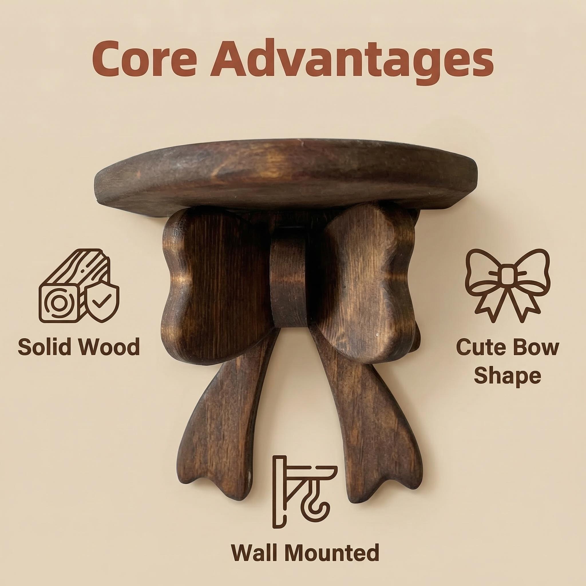 Vintage Wood Bow Wall Shelf - Cute Aesthetic Floating Shelf for Wall, Rustic Farmhouse Wooden Bow Display Stand, Space Saving Small Wall Shelves for Living Room Bedroom Bathroom, Perfect for Halloween Easter Thanksgiving Decor