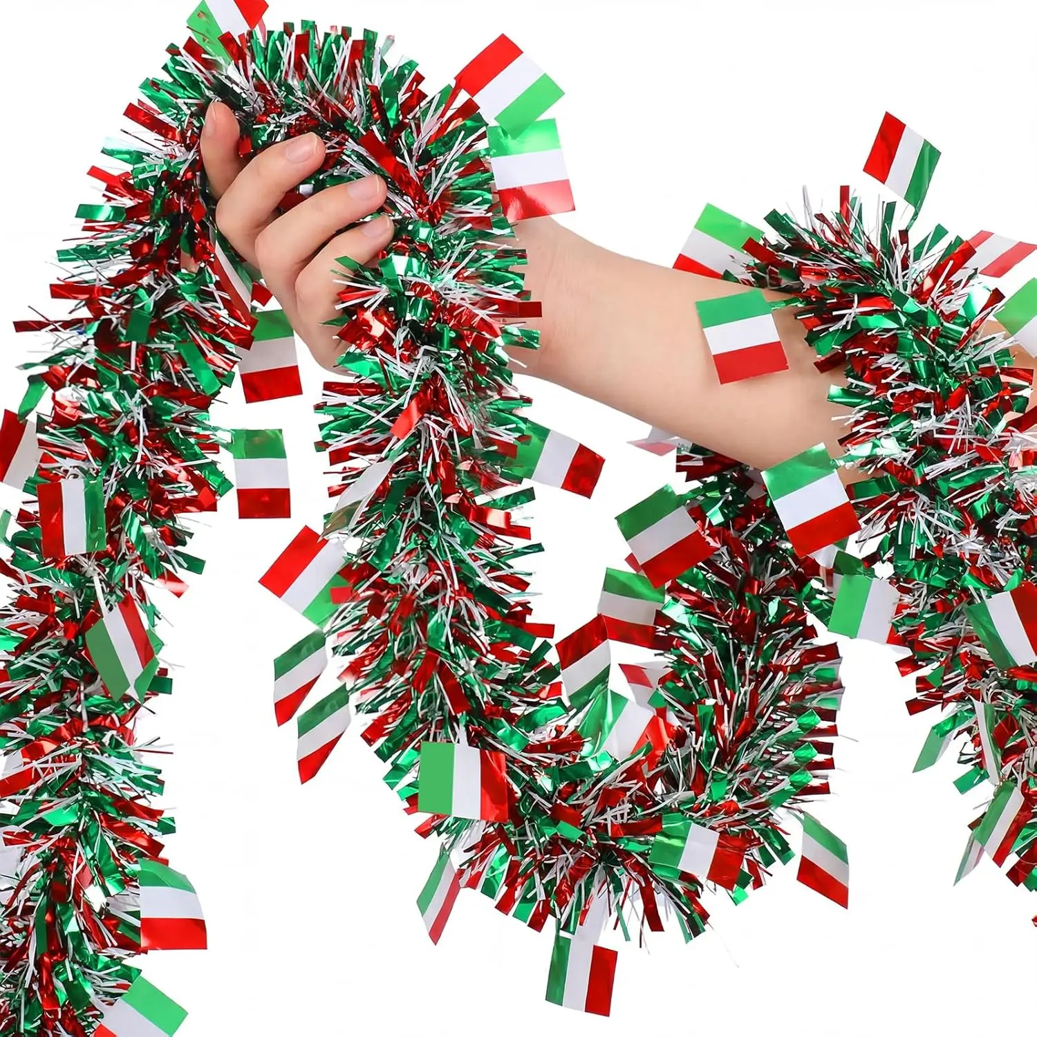 XunYee 50ft Italian Flag Metal Wreath Set, PVC Hanging Decorations for Republic Day, Birthday Party, Home Supplies & Festive Gifts