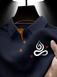 Men's Creative Cloud Pattern Polo Shirt, Geometric Design, Slim-Fit, Long Sleeve, Business Casual, Comfortable Daily Wear