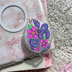 Pink Skull with MagSafe Phone Grip, Horror Aesthetic Magnetic Phone Holder, Kawaii Scary Fan Gift , Kindle Accessories sticky Baby mount Library Card Flower-Shaped Multi-Functional Stand Universal Car Double-Sided Octo