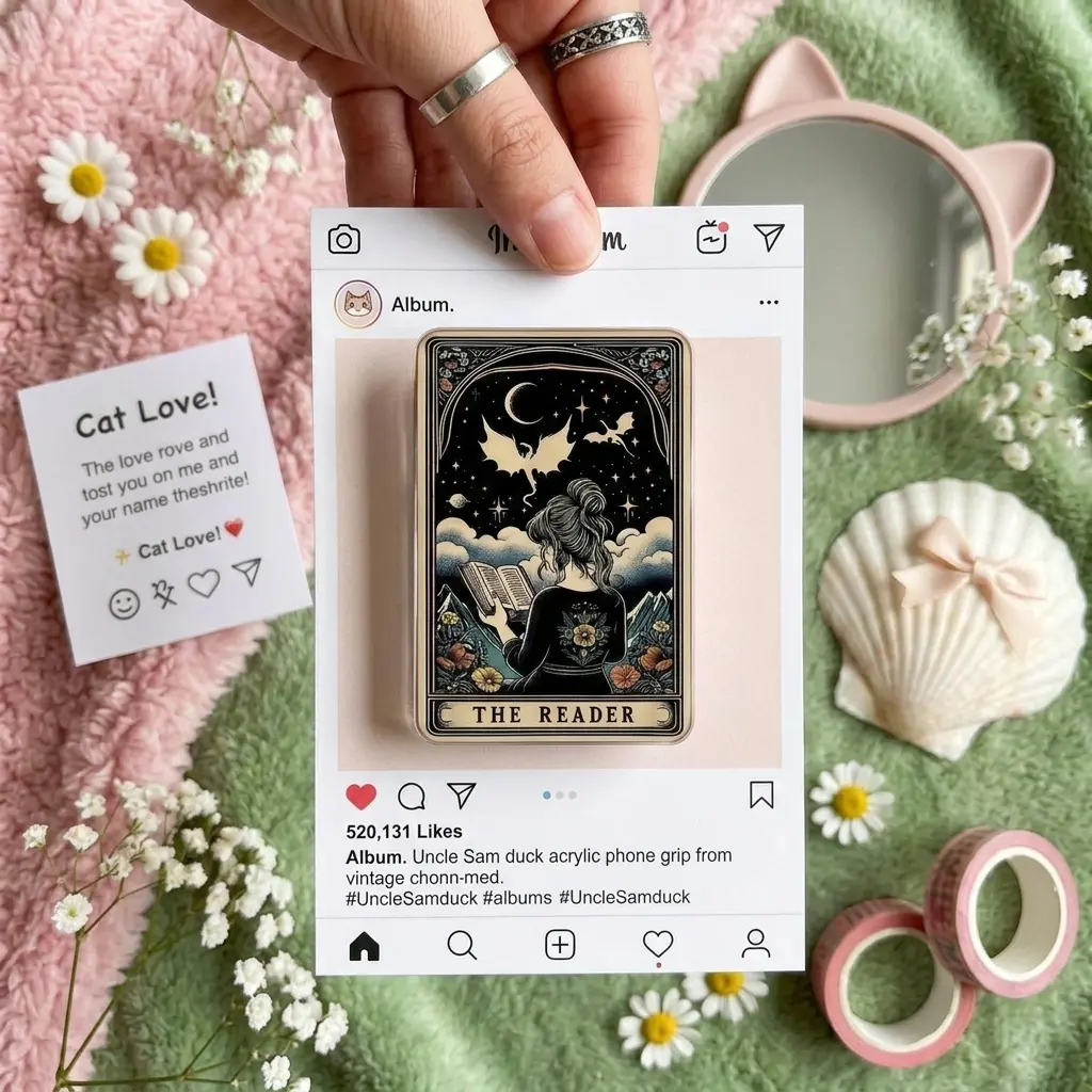 The Reader Tarot Phone Grip Holder, Gothic Book Lover Phone Stand, Witchy BookTok Reader Gift for Women Girls