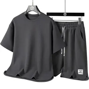 Teen Summer Solid Color Crew Neck Short Sleeve Casual T-Shirt with Letter Chao Zhi Drawstring Waist Short Set kids clothing Casual Ethnic Print Shorts for Men athleisure  outfits  boy
