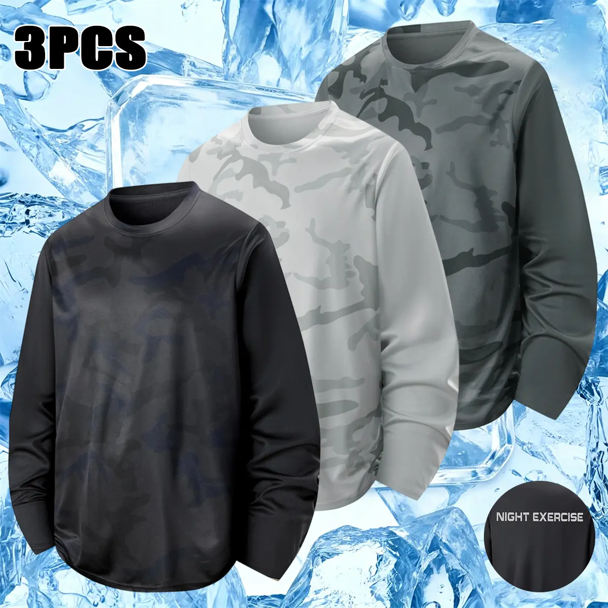 Men's 3-Pack Long-Sleeve Sport T-Shirts - Quick-Dry, Breathable, Stretchy, Sweat-Absorbing Athletic Tops for Gym, Running & Training, Breathable Sweat-Absorbing Men's Long Sleeves Sport T-Shirt, Dry-Fit Men's Long Sleeves Sport T-Shirt
