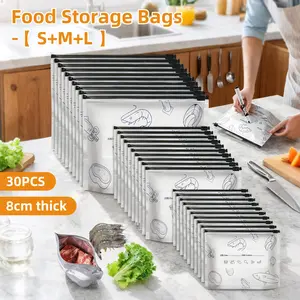 30PCS Reusable Aluminum Foil Storage Bags, 2026 New Resealable Ziplock Stand-Up Bags, Airtight & Thick Food Storage Pouches with Label, 3 Sizes for Vegetables, Fruits & Meats