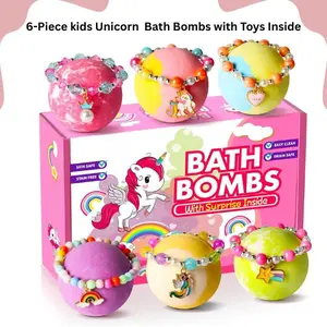 Kids Bath Bombs, 6-Piece Paraben-Free Unicorn Multi-Pack with Toys Inside, All-Natural Organic Hydrating Fizzing Bath Fizzies for Kids (3 Months+), Moisturizing Body Care Gift Set for Girls, Bath Bomb For Kids