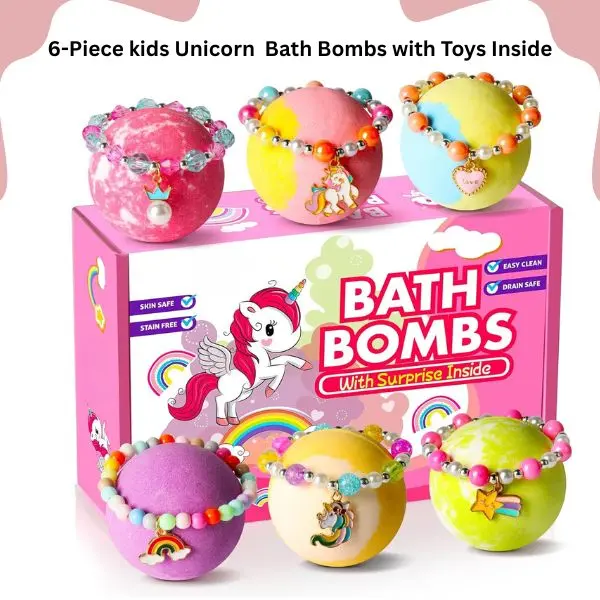 Kids Bath Bombs, 6-Piece Paraben-Free Unicorn Multi-Pack with Toys Inside, All-Natural Organic Hydrating Fizzing Bath Fizzies for Kids (3 Months+), Moisturizing Body Care Gift Set for Girls, Bath Bomb For Kids