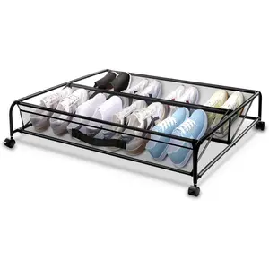 Bed Shoe with Wheels, Saving Shoe Organizer with Sturdy Frame & Breathable Mesh, Suitable The Bed, Sofa and Desk, 1 Pack